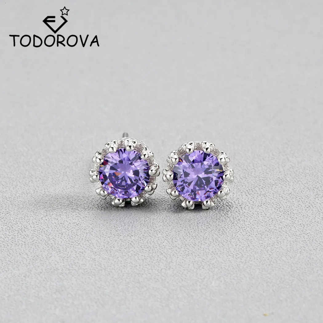 

Todorova Hot Sale Silver Plated Stud Earrings for Women Men Jewelry Crown Zircon Crystal Inlayed Earrings