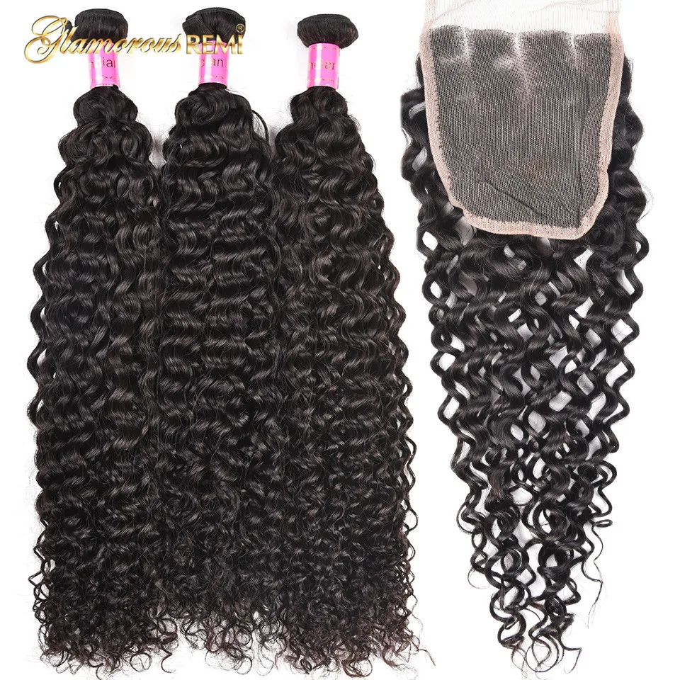 Indian Jerry Curly Hair Bundles With Closure Remy Human Hair 3 Bundles