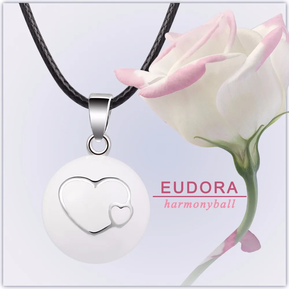 Модное серебряное ожерелье EUDORA с медным покрытием для беременных, ожерелье с подвеской в виде шара гармонии с двойным сердцем и вощеным кожаным шнуром