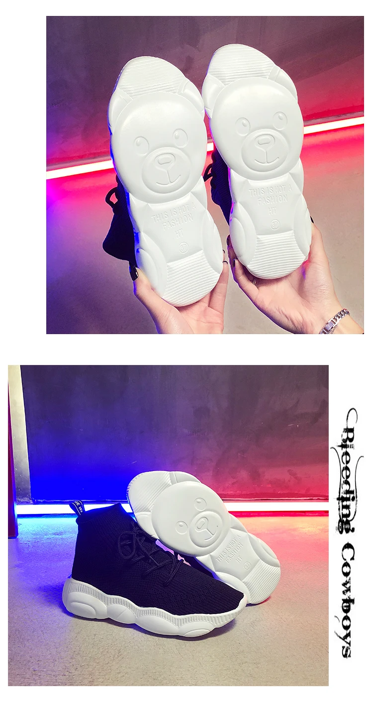 Новые Дамские весенние туфли Повседневное вязаные носки кроссовки на платформе модная дамская обувь без шнуровки женская обувь zapatillas mujer W04