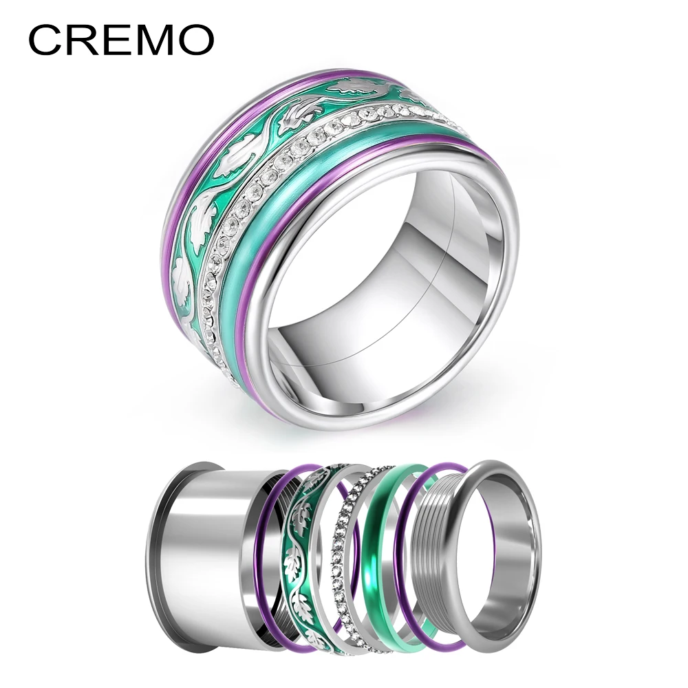 

Cremo India Rings Combination Retro Cuff Rings For Women Vintage Enamel Leaf Accessories Interchangeable Reversible Jewelry