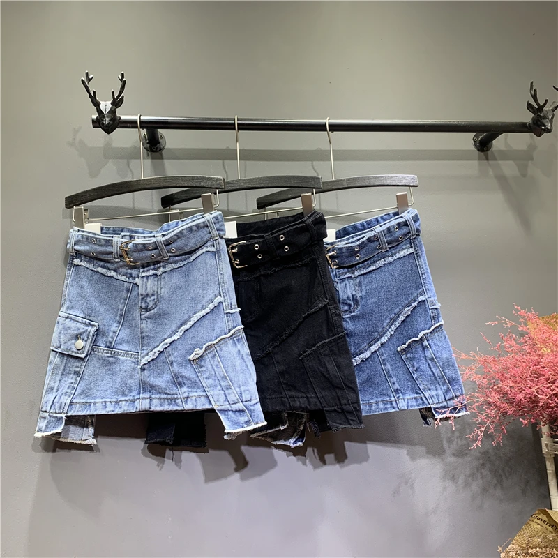 

Women Denim Skirts New Spring Summer Fashion High Waist Irregular Short A-line Skirt All-match Slim Hip Female Jeans Skirts