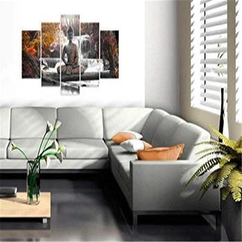 

Buddha Waterfall Wall Art Canvas Painting Framed 5 Panels for Living Room Decoration Modern