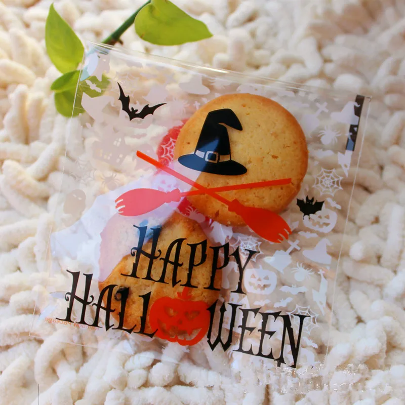 

YIBO 50pc/100pc Halloween candy bag cartoon ghost / pumpkin biscuit self-adhesive bag party snack bag wedding gift decoration
