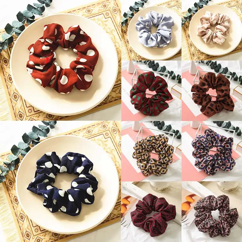 

Seaside Elastic Chiffon Comfortable Printing 22 Colors Dot Polyester 1PC Ponytail Holders Adjustable Leopard Soft Hair Rope
