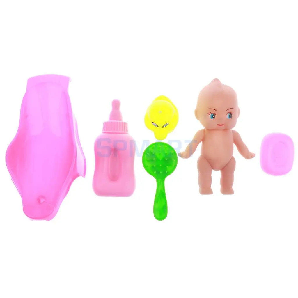 Set of Kid Baby Role Pretend Play Game Taking Care Doll Bath in Bathtub Developmental Educational Water Toy w/ Doll Gift