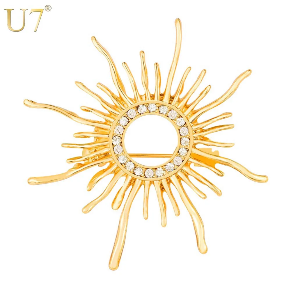 

U7 Sparkling Rhinestone Sunflower Brooch Jewelry Accessories Gift Gold/Silver Color Metal Pin Flower Brooches For Women B141