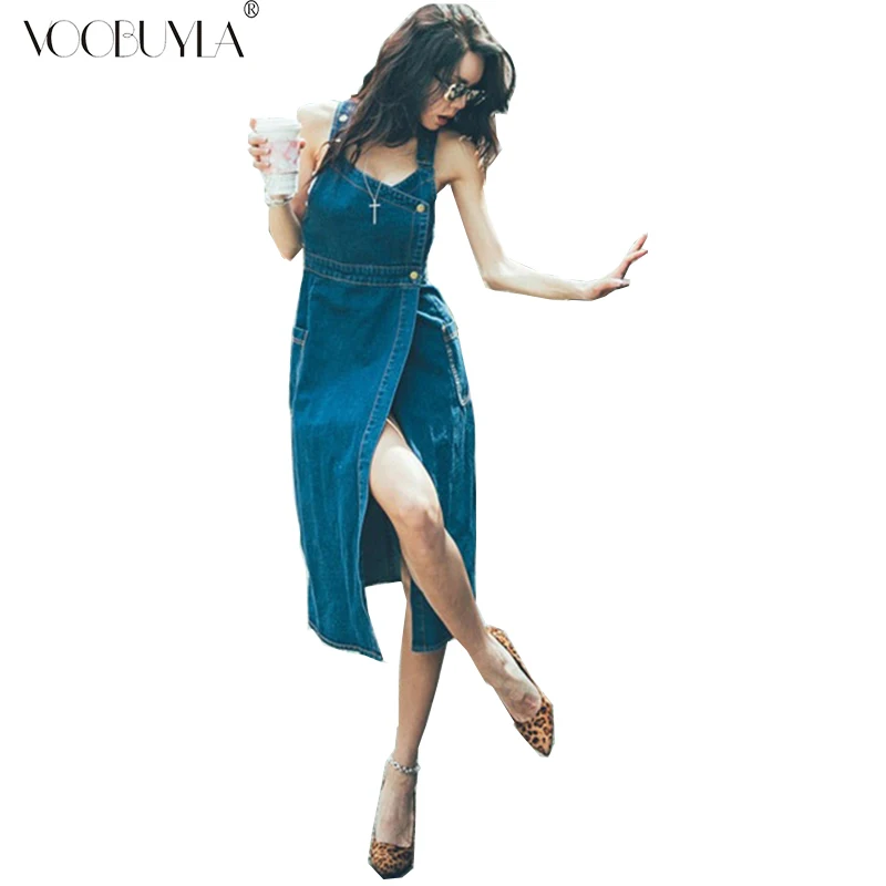 

Voobuyla Women Sexy Denim Dresses 2019 Fashion Casual Female Spaghetti Strap Jeans Dresses Sleeveless Summer Party Long Dress XL