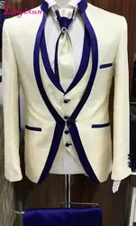 Linyixun Белый Королевский синий обода этап Костюмы для мужской костюм комплект Для мужчин s Нарядные Костюмы для свадьбы костюм смокинг