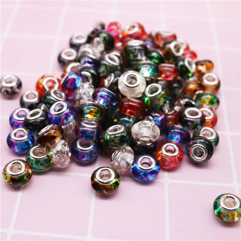 

20 Pcs Lot Pieces Mixed Color Big Hole Round Glass Plastic Resin Beads Fit European Pandora Bacelets For DIY Jewelry Making
