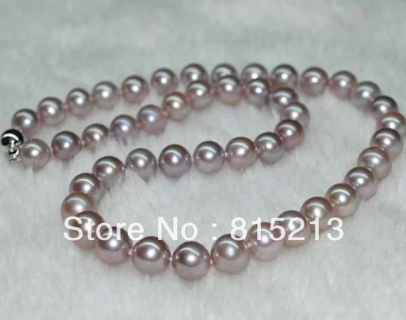 

FREE SHIPPING>>>@@ > N842 AAA 9-10mm Round lavender freshwater Pearl Necklace Free P&