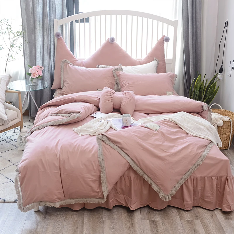 Luxury 100 Cotton Pure Princess Bedding set Tassels Duvet Cover Bed