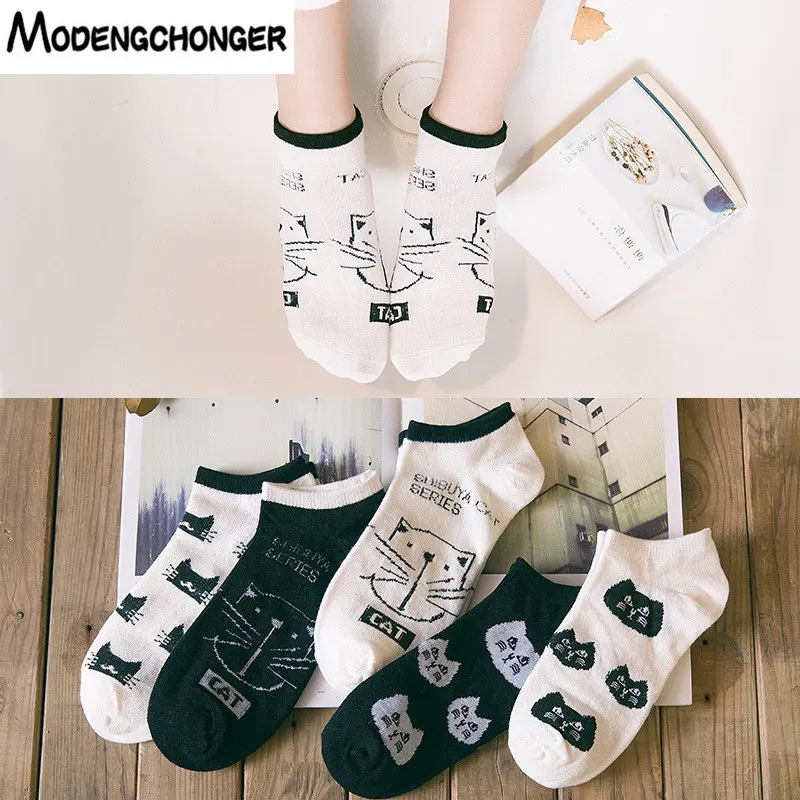 

1 Pair Fashion Casual Cotton Short Socks Cute Harajuku Cartoon Animal Cat Pattern Socks Japanese And Korean Style Unisex Socks