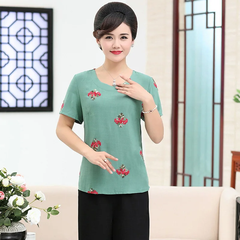 Плюс размер летняя новая одежда для среднего возраста футболка с короткими рукавами Свободная хлопковая рубашка PXOS28SYY