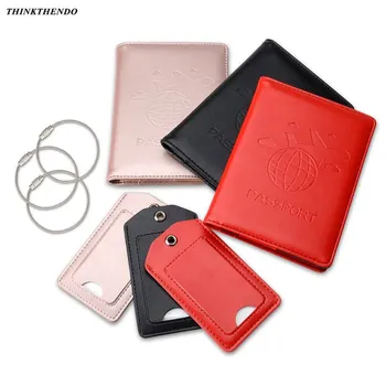 

Fashion Passport Holder RFID Protection PU Leather Card Slots Pen Holder with Matching Luggage Tag Set THINKTHENDO 2019 New