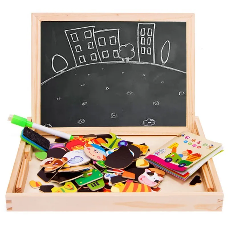 Multifunctional Educational Farm Jungle Animal Wooden Magnetic Puzzle Toys for Children Kids Jigsaw Baby's Drawing Easel Board (7)