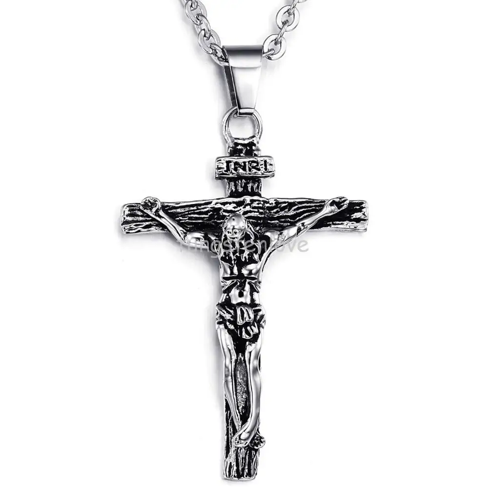 Jesus Christ Silver Crucifix Necklace Pendant Necklace Never faded Metal 316l Stainless Steel