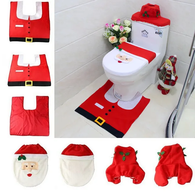30sets 3 In 1 Christmas Day Products Supplies Decorations Items Santa Claus Toilet Seat Cover Rug
