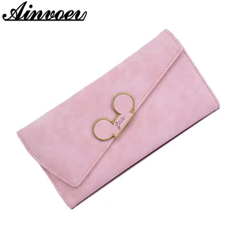 

Ainvoev Fashion Long Women PU Leather Wallet Hit Color Ladies Wallet Creative Design Hasp Clutch Coin Pocket Card Holder Mickey