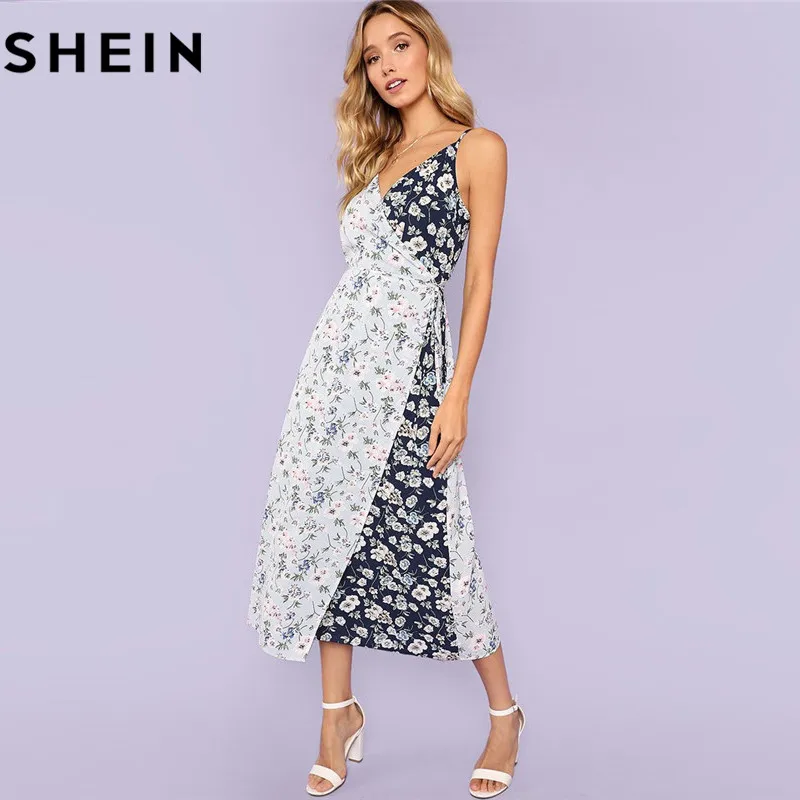 Buy SHEIN Multicolor Floral Spaghetti Strap Beach