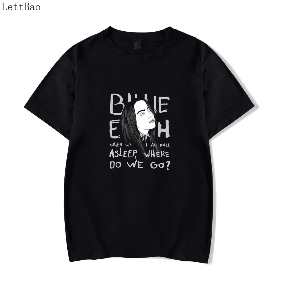 Новинка 2019 года футболка для мужчин и женщин унисекс Billie Eilish Прохладный Творческий печати уличная летняя повседневное Harajuku короткий рукав