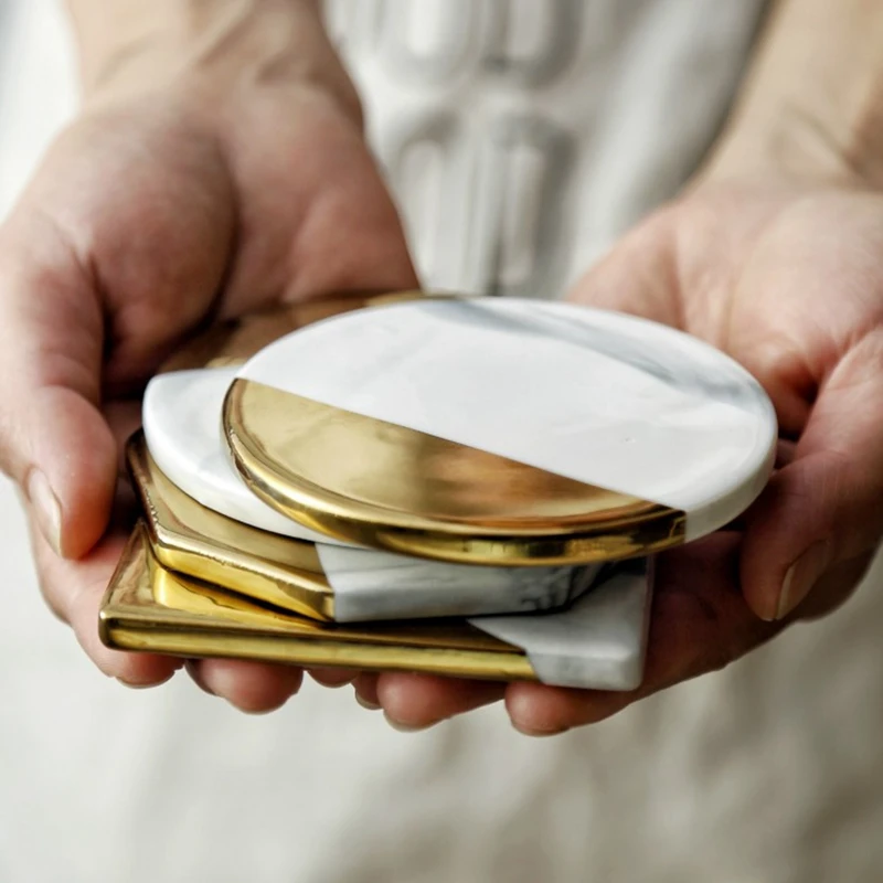 

Non-slip Square Round Hexagonal shape Ceramic marble coaster in pink black natural color cup coaster mug plating mat