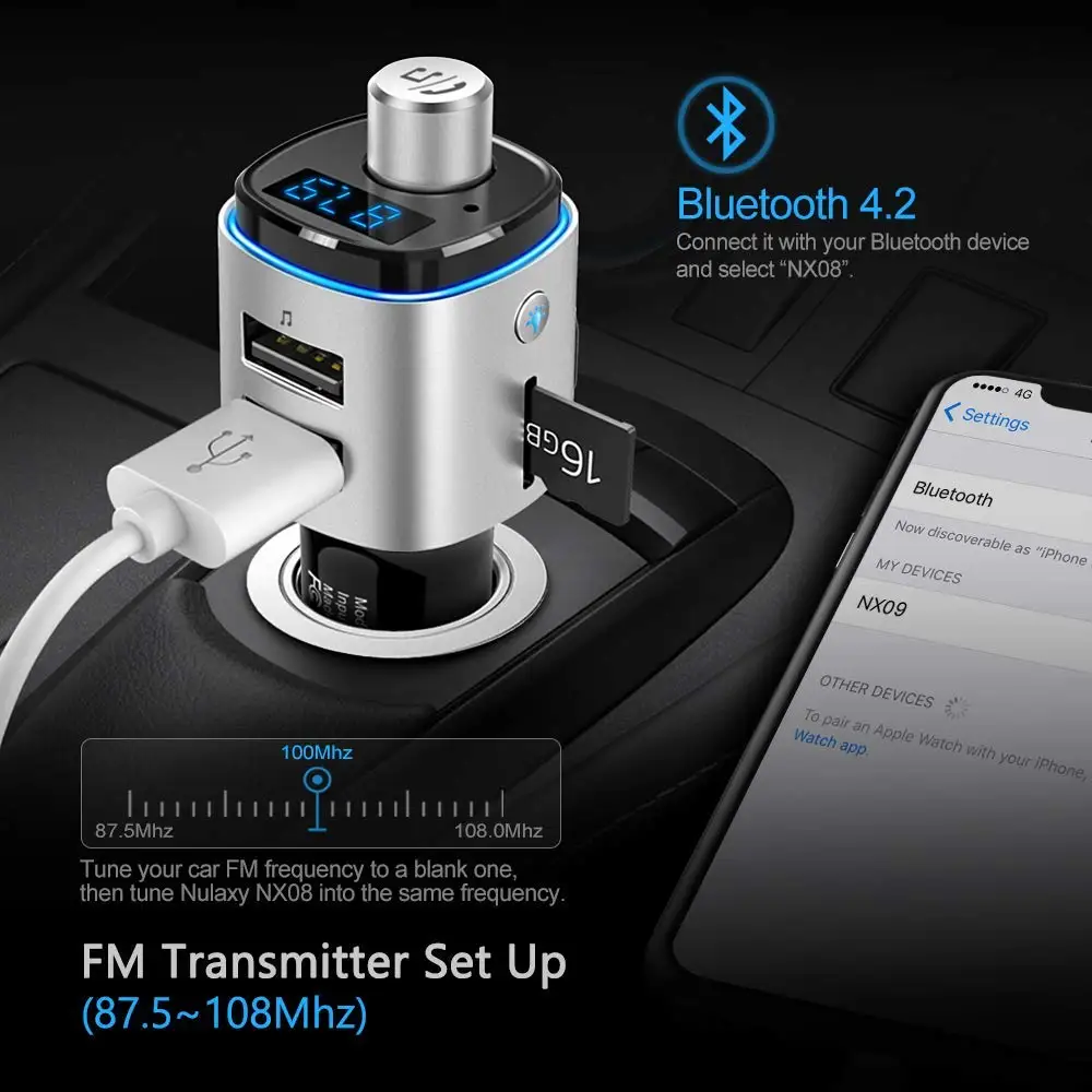 SeenDa QC3.0 автомобильное зарядное устройство Bluetooth fm-передатчик Handsfree светодиодный автомобильный аудио mp3-плеер Быстрый двойной USB Автомобильное зарядное устройство для телефона с TF