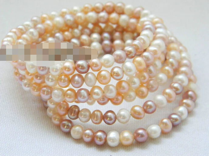 

0909 6Strands Round White Pink Lavender Freshwater Pearl Bracelet