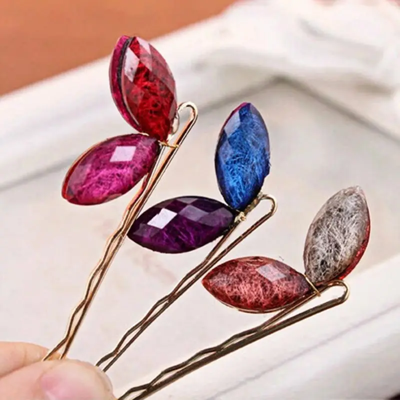 

Women Girl Cute Rabbit Ears Leaf Side Bangs Hair Clip Imitation Crystal Diamond Glitter Colored Hairpins Birthday Party Barrette