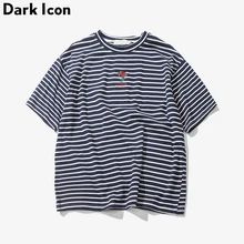 Rose Embroidery Striped Mens T-shirt Short Sleeve 2017 Summer Hi-street Oversized Hip Hop Tshirt Cotton Tee Shirts 2 Colors