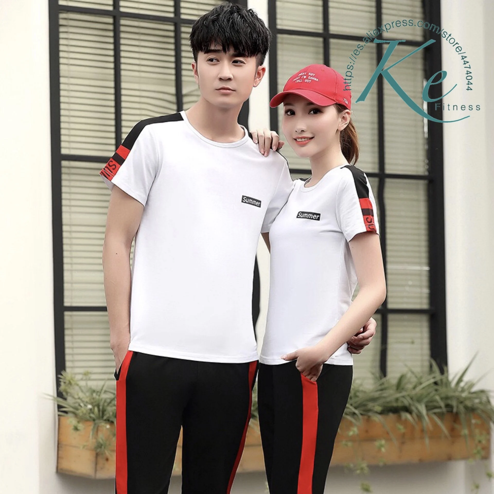 

KE sport set unisex man woman 2 pieces t-shirt pants summer 2019 tumblr cotton fashion quick dry fresh breathable sport clothes
