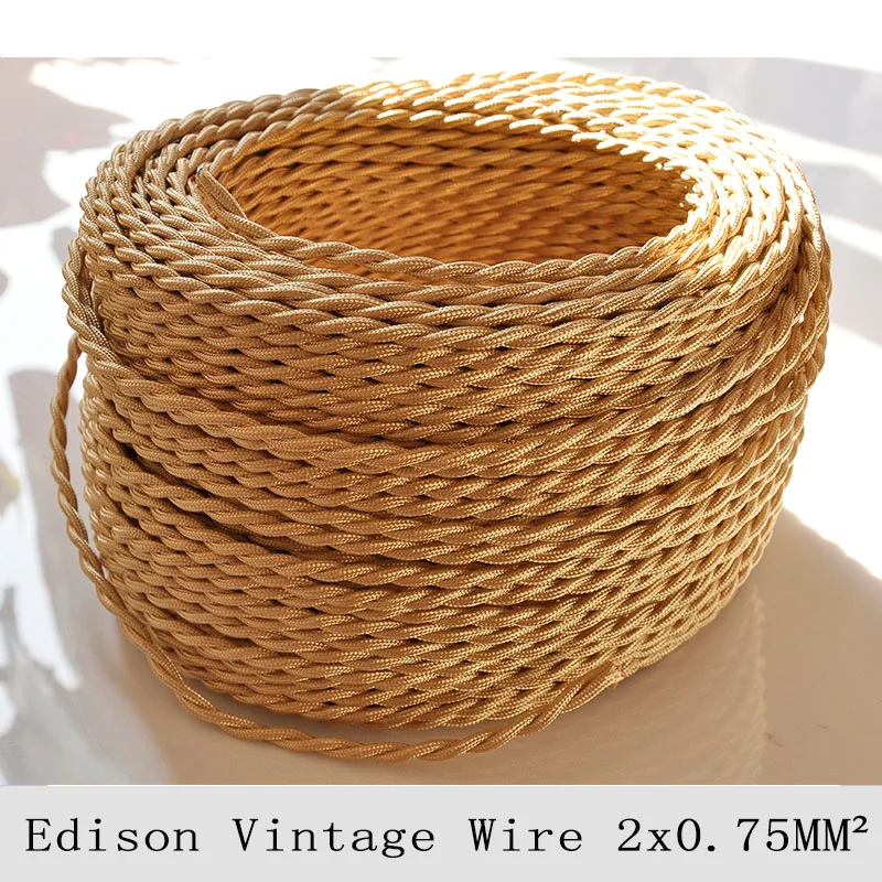 

2*0.75mm2 Vintage Lamp Cord Braided Wire Light Gold Knitted Cloth Twisted Electrical Wire Retro Edison Pendant Lamps Cable 5/10M