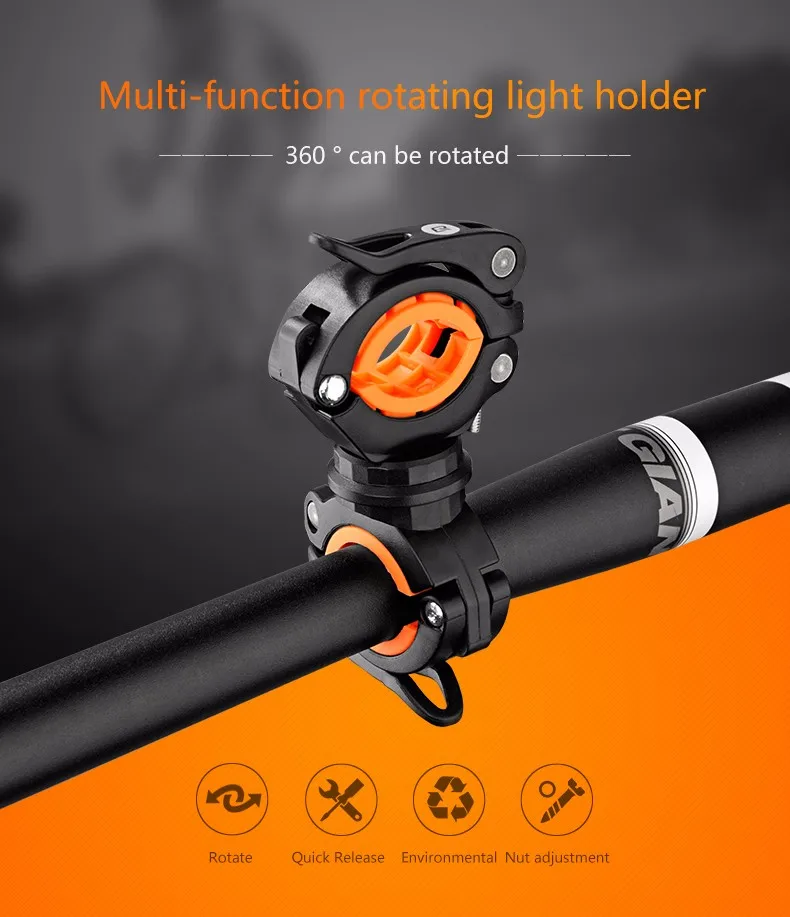 Clearance ROCKBROS Cycling Bike Rotating Light Double Holder LED Front Flashlight Lamp Pump Handlebar Holder Bicycle Accessories 4 Colors 1