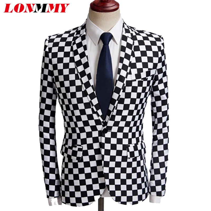 

LONMMY Black white plaid casaco masculino tuxedos blazer men stage Formal Wear blazers men suits clothes men suits for wedding