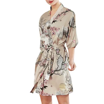 

2019 New Hot Women Sleepwear Robe Belt Print Sling Satin Nightdress Lingerie Underwear Кружевня ночная рубашка Wholesale T3