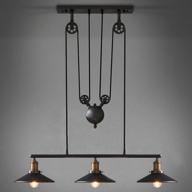LED Retro Pendant Lighting 3 Lights Edison Bulbs Included Up and Down Black Painting Mirror