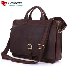 Maletin cuero hombre LEXEB Crazy Horse Leder Aktentasche Männer Business Laptop Taschen 15,6 Marke Hochwertige Umhängetasche Braun
