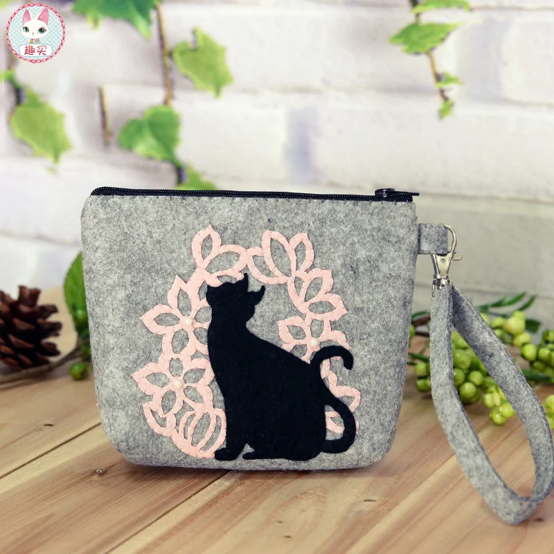 

Cat shaped Non-woven fabric Gray Felt DIY craft Kit bag for Sewing wallet Card package 15*12cm handmade felt fabric