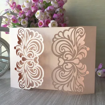 

50pcs/lot Laser Cut Wedding Party Card Invitations Delicate Carved Flower Pattern Birthday Card Blessing Invite Card
