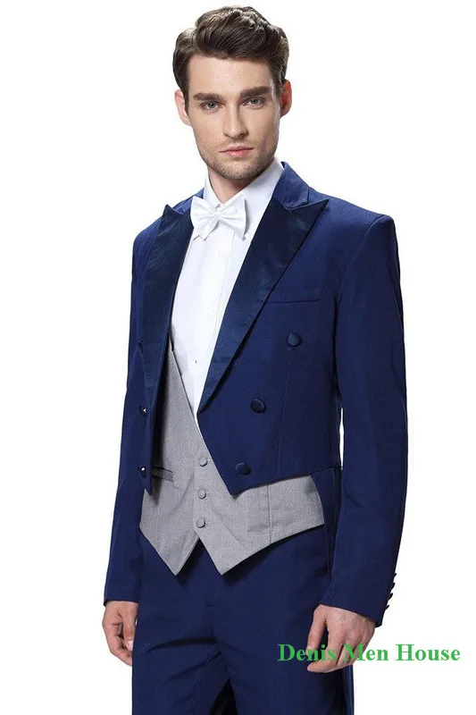 2018 Navy blue Tailcoat Men's Wedding Tuxedos/ Groom Tuxedos Wedding