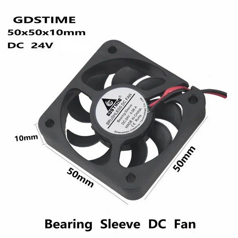 2pcs 50mm 50x50x10mm 5010s 24V 2Pin 9 Blade Small DC Brushless Cooling Fan