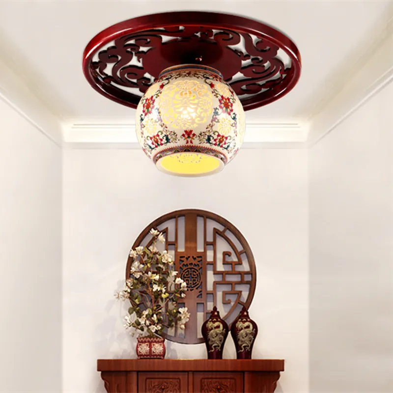 Chinese Style Ceramic Ceiling Lamp Real Wood Lighting Entrance Door Lights Aisle Corridor Small Balcony Lamps | Освещение