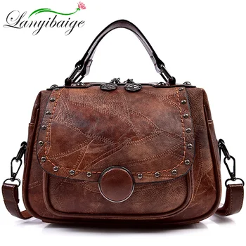 

Fashion Rivet Vintage Female Handbag Quality Leather Messenger Bag Women Shoulder Bag Larger Capacity Top-Handle Bags Travel Bag