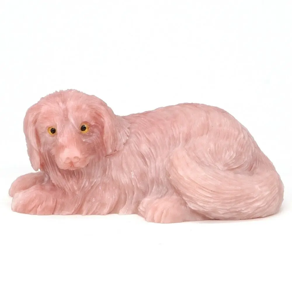 

Dog Statue Natural Gemstone Pink Opal Carved Craft Animal Figurine Decor 3.38