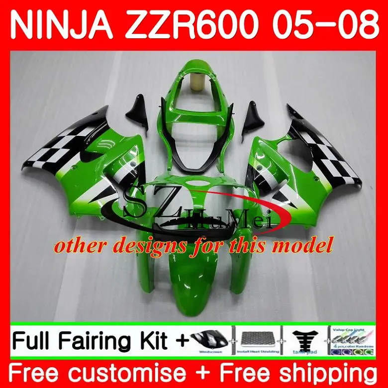 Кузов для Kawasaki Ninja ZZR-600 ZX 600CC ZX600CC 14SH5 ZZR 600 05 06 07 08 ZZR600 2005 2006 2007 2008 желтый BLK обтекатели