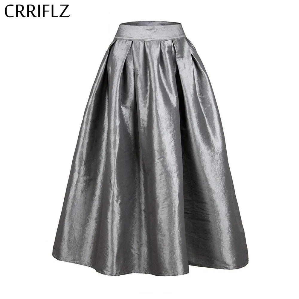 

Women High Waist Solid Color Long Skirt Fashion A-line Skirt CRRIFLZ 2019 Spring Summer New Collection Office Lady