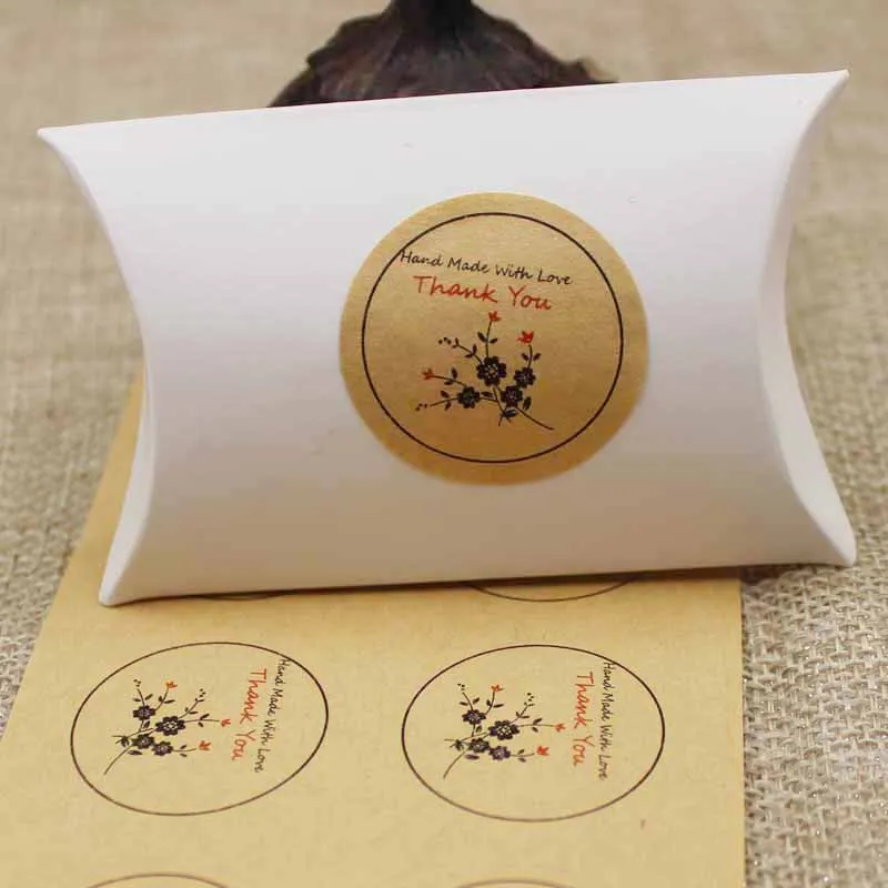 

3cm 100pcs flower printed Sticker Labels Thank You kraft /white sticker labels Sealing adhesive labels custom logo cost extra