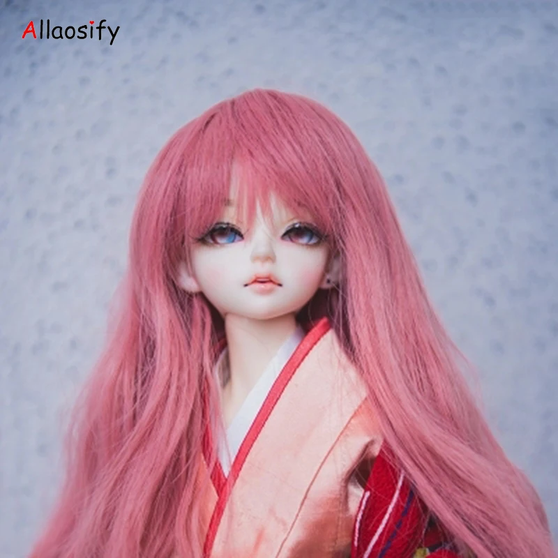 Allaosify волос 1/3 1/4 1/6 bjd SD кукольный парик высокое Температура провода красивые длинные розовые курчавый Bjd парик