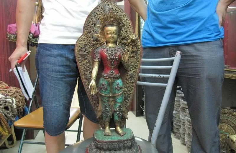 

Tibet Bronze Copper inlay turquoise Red coral ruby beryl White TaRa padma Buddha