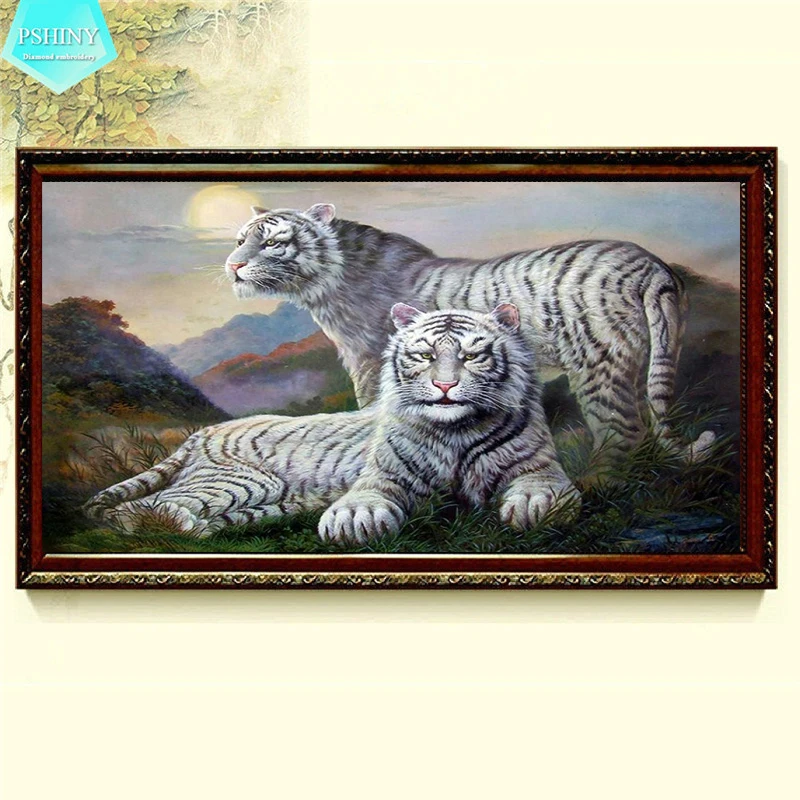 

PSHINY 5D DIY Diamond embroidery sale tiger animal pictures complete Round rhinestones Diamond Painting new arrivals needlework